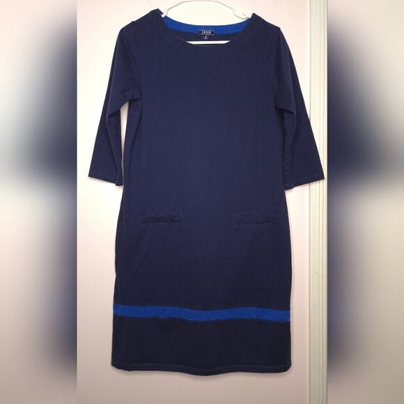 Izod Women's Navy Royal Blue Stripe ¾ Length Sleeve Dress Boat Neck Size Medium - Picture 1 of 5